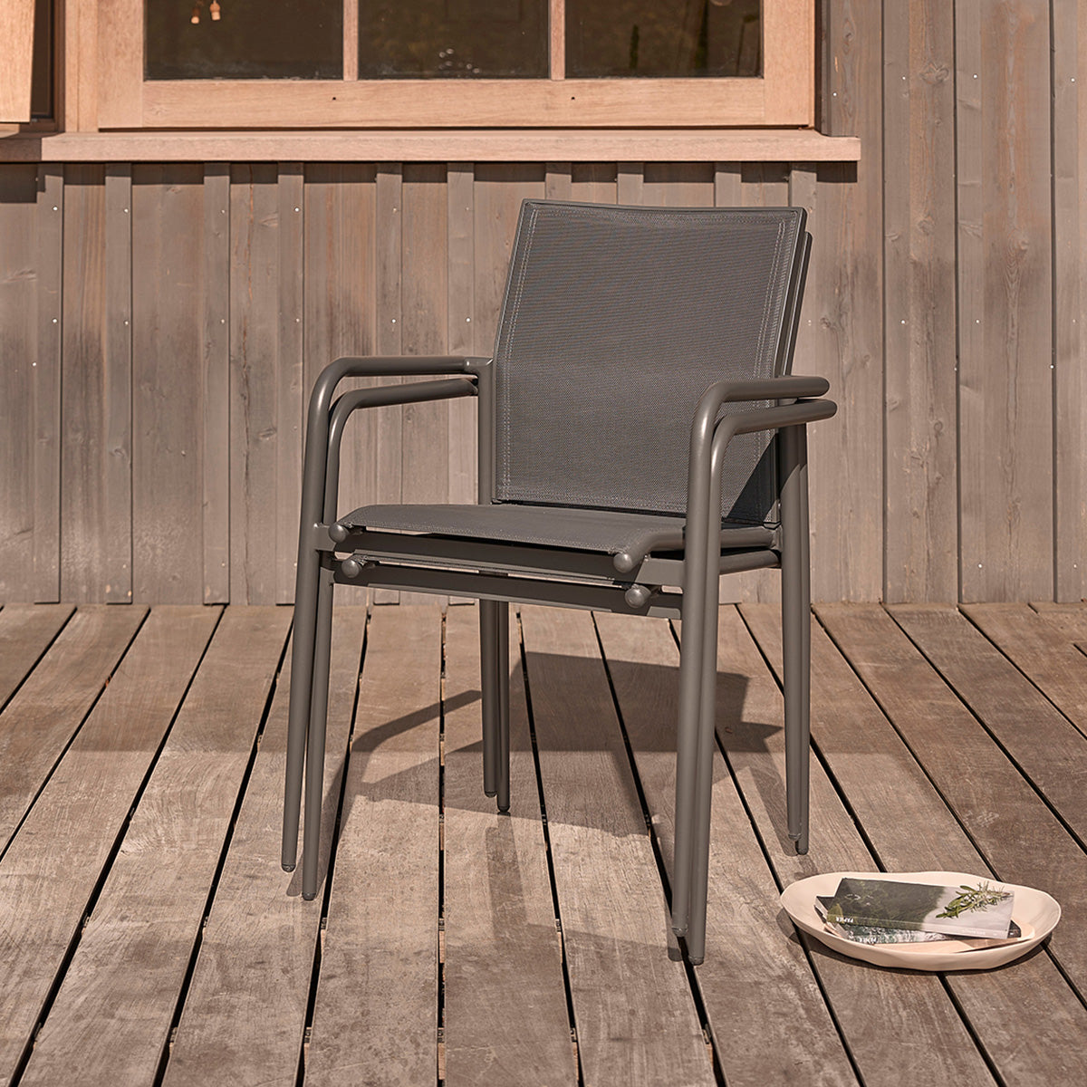 LAGON - Conjunto de muebles de jardín de aluminio extensible gris para 6/8 pers.