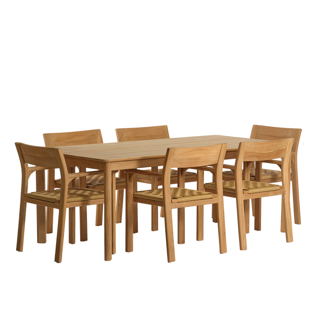 PIANA - Conjunto de jardín de teca maciza y ratán para 6 personas.