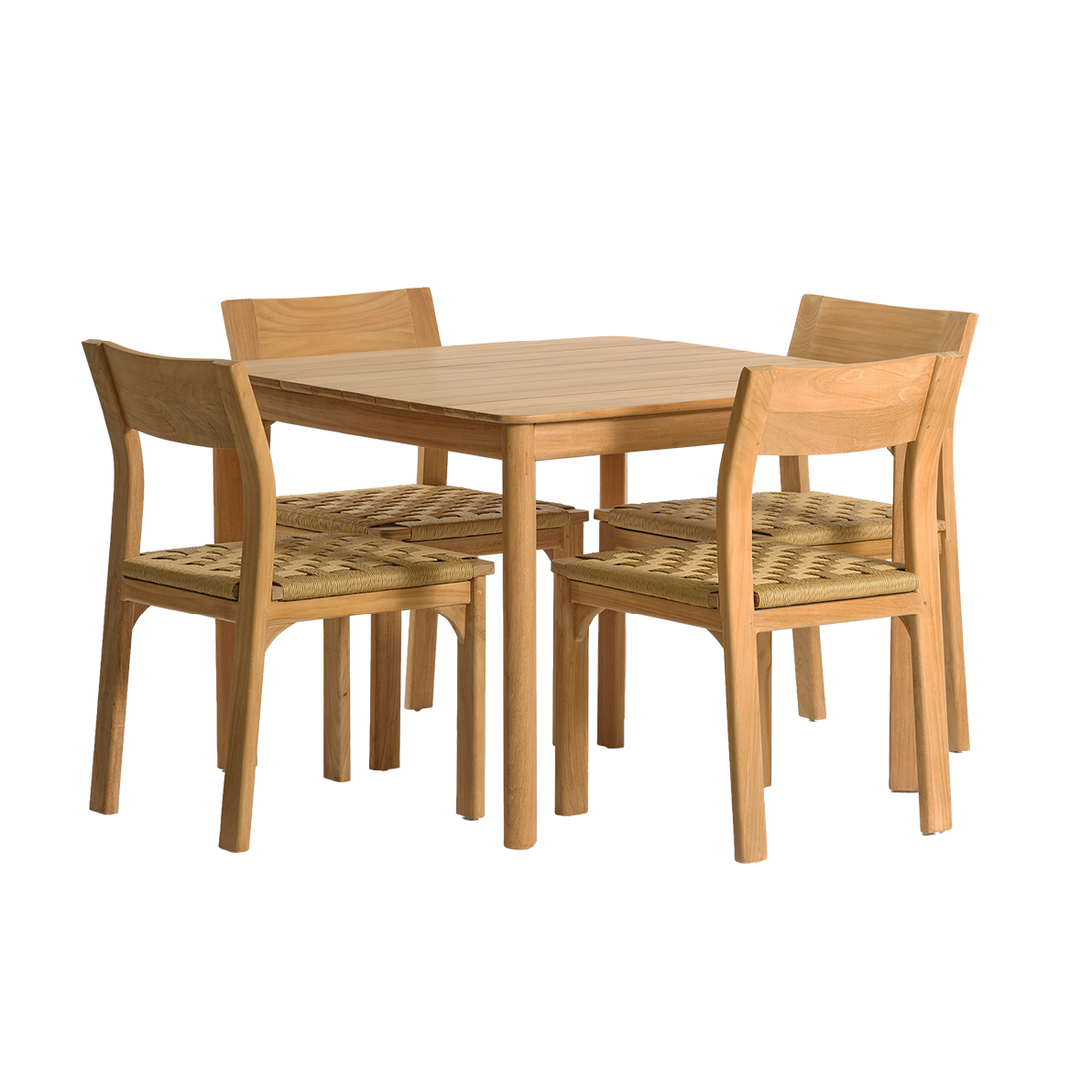 PIANA - Conjunto de jardín de teca maciza y ratán para 4 personas.