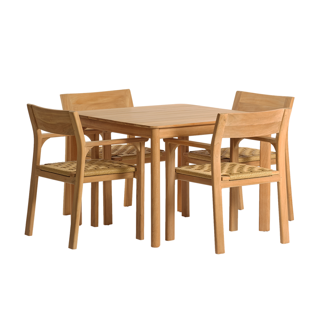 PIANA - Conjunto de jardín de teca maciza y ratán para 4 personas.