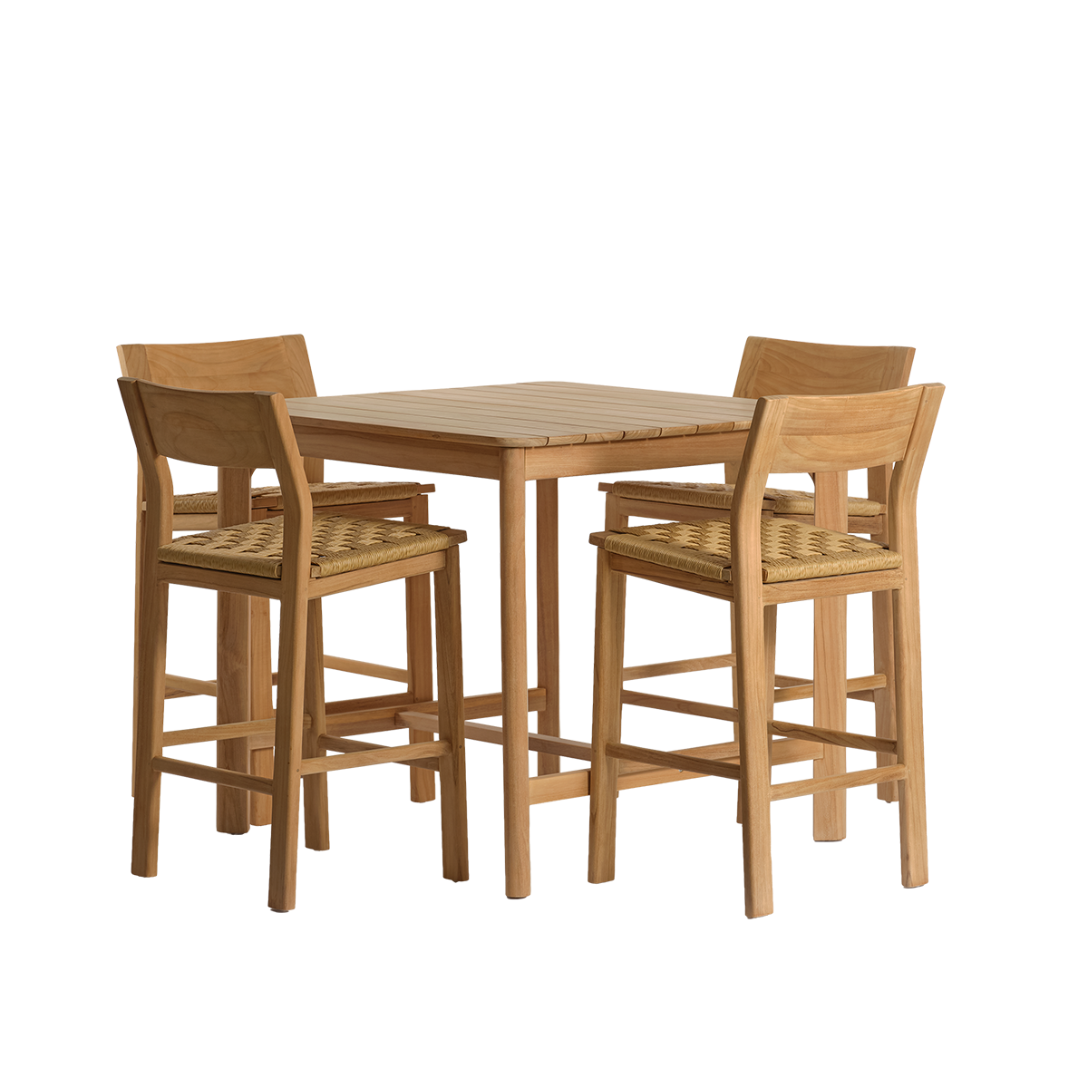 PIANA - Conjunto de jardín tipo bar de teca maciza y ratán para 4 personas.