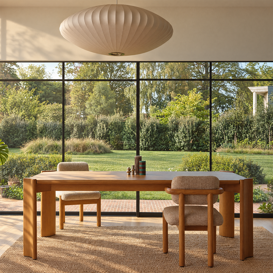 ALVAR - Mesa de madera de mindi natural para 8 personas.