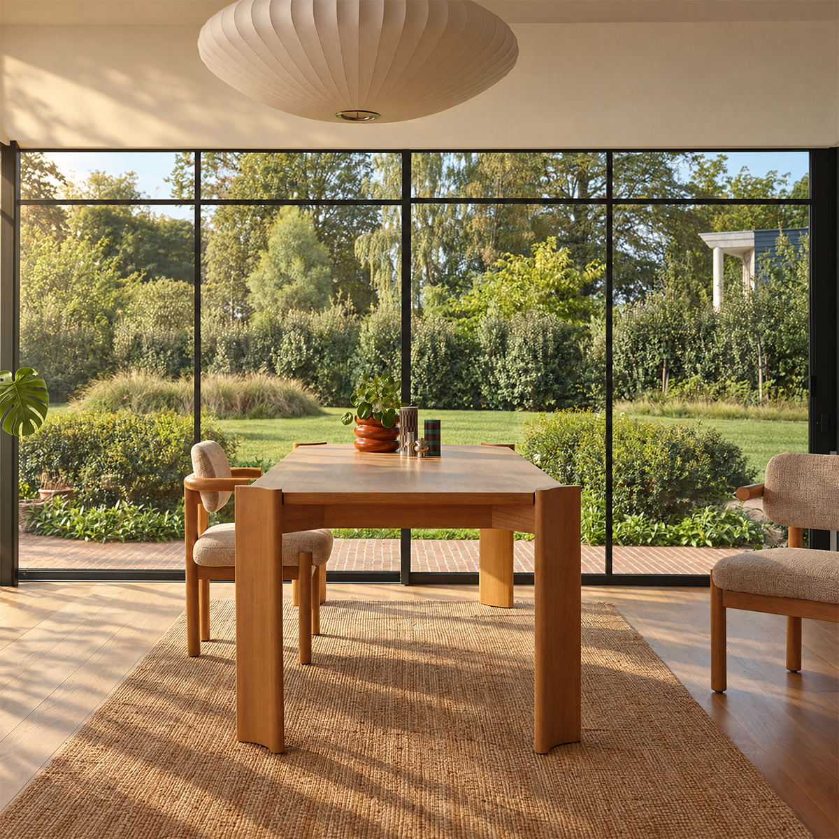 ALVAR - Mesa de madera de mindi natural para 8 personas.