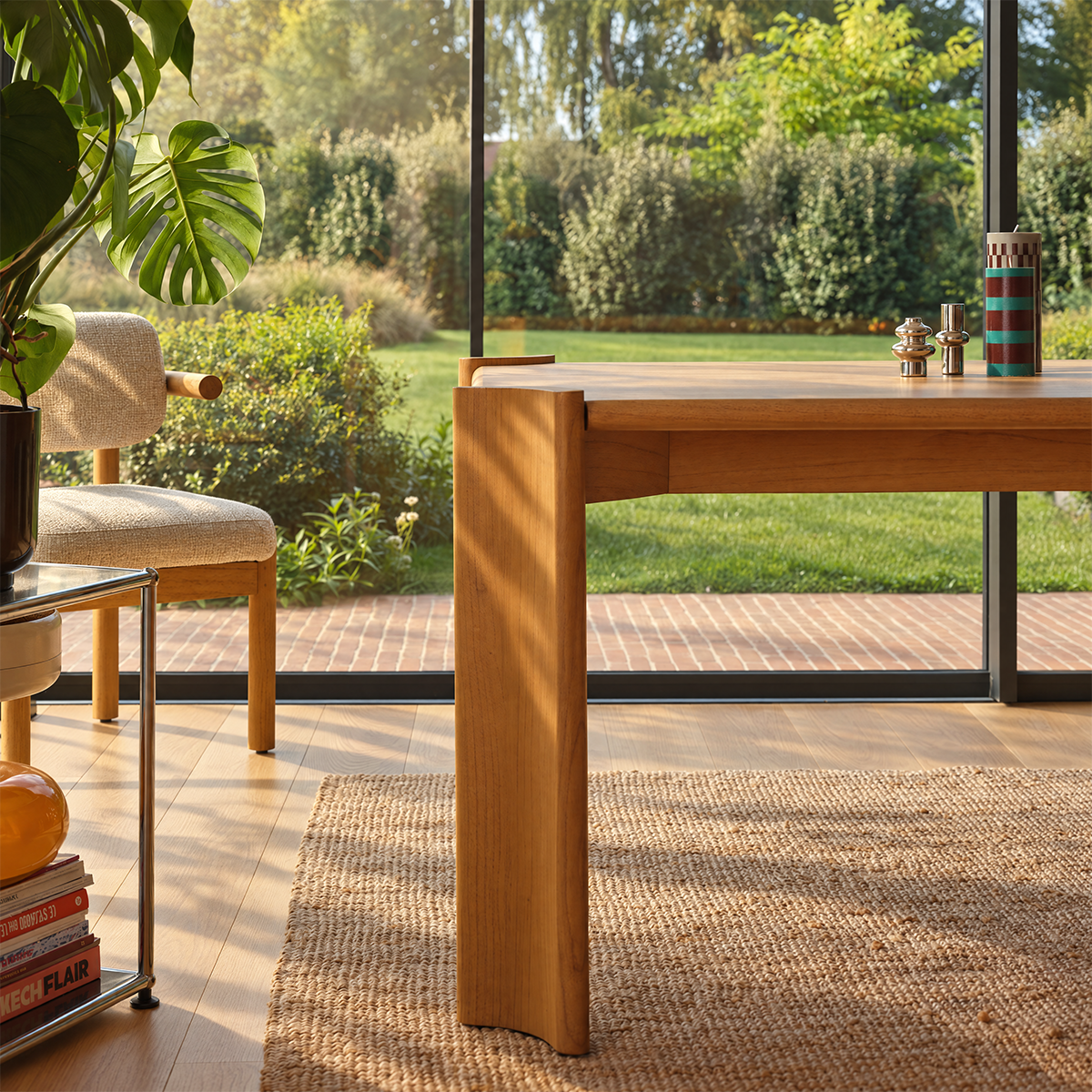 ALVAR - Mesa de madera de mindi natural para 8 personas.