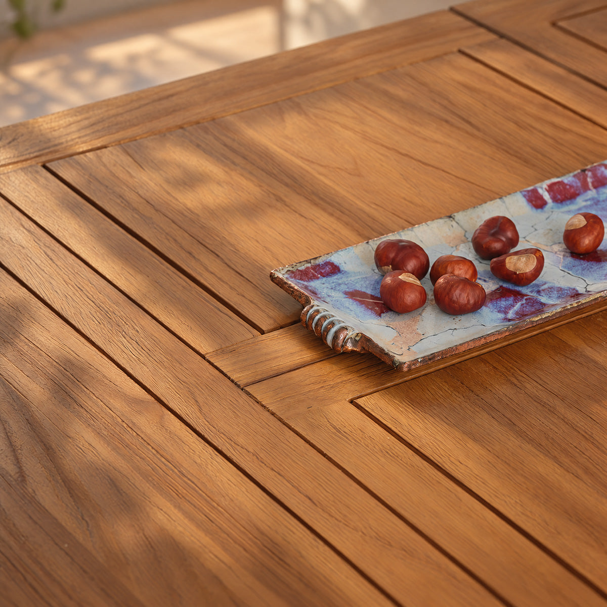 UZES - Mesa extensible de teca maciza para 8 personas.