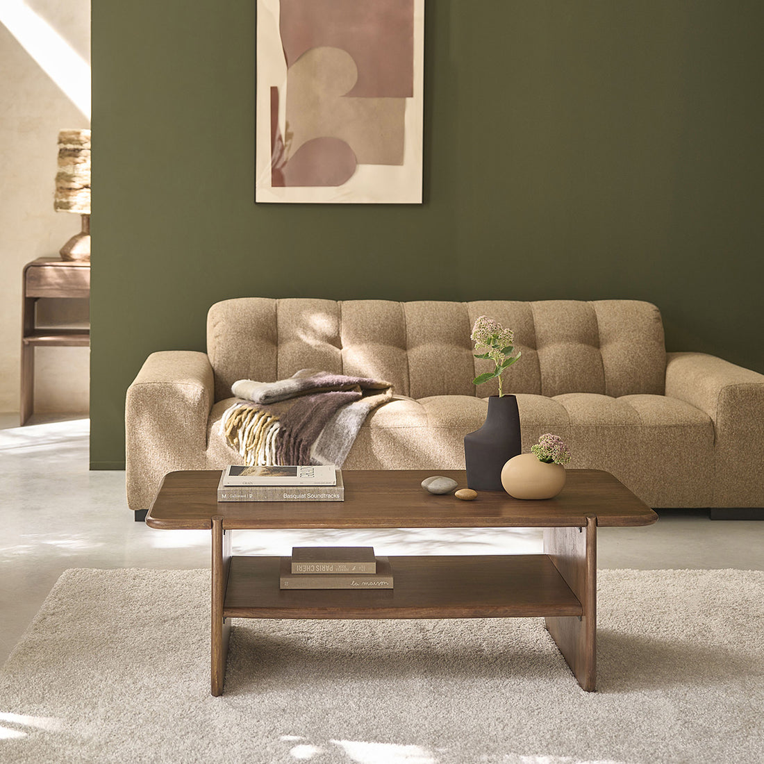 SOFIA - Mesa de centro de madera maciza de mango, 120 cm