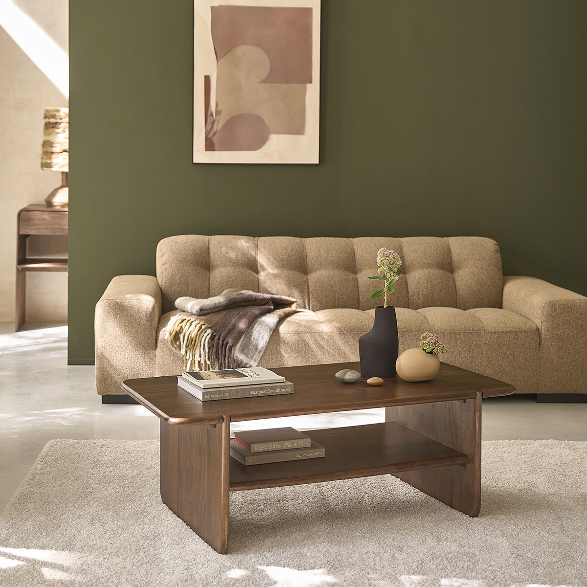 SOFIA - Mesa de centro de madera maciza de mango, 120 cm
