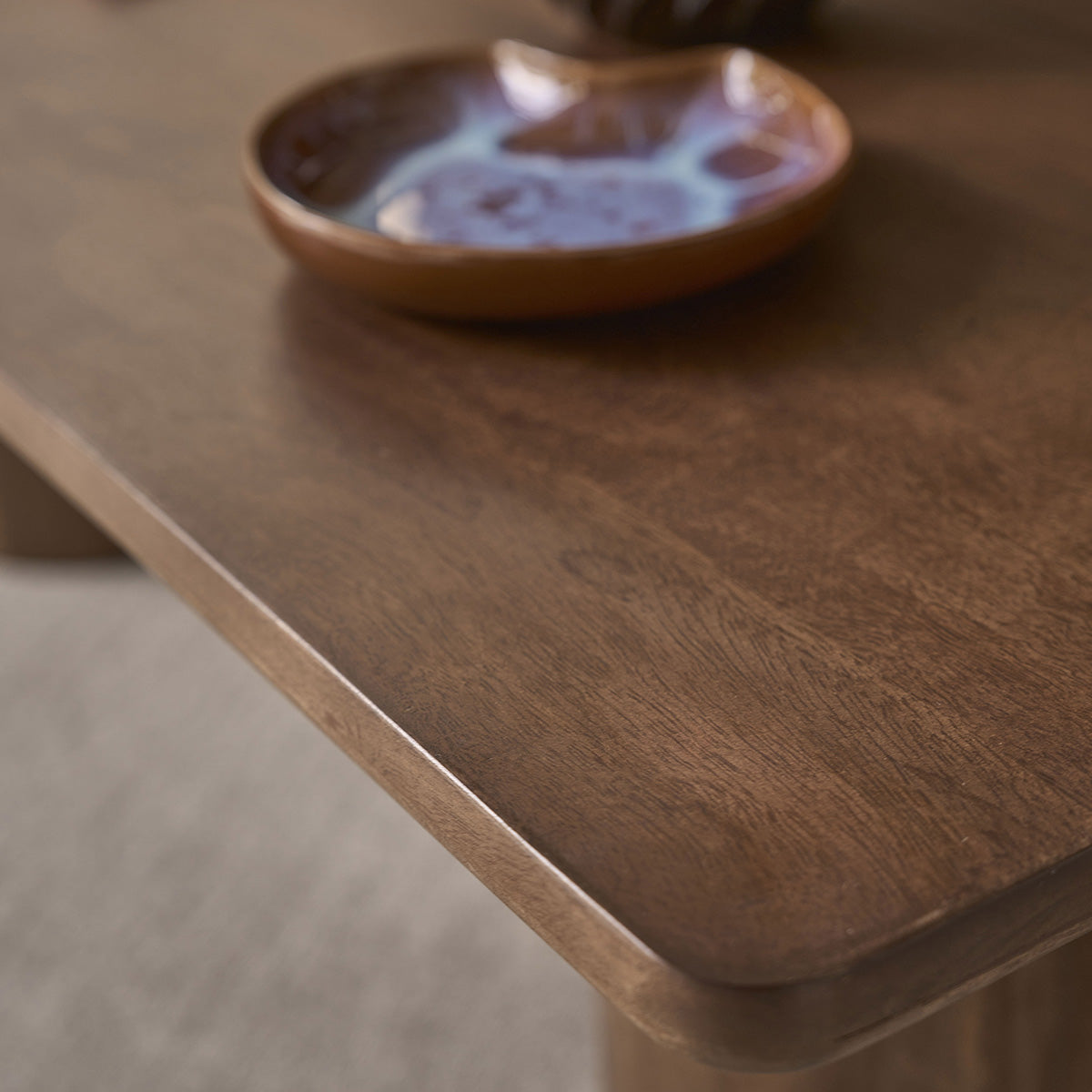 CLEO - Mesa de centro de madera maciza de mango marrón, 120 cm
