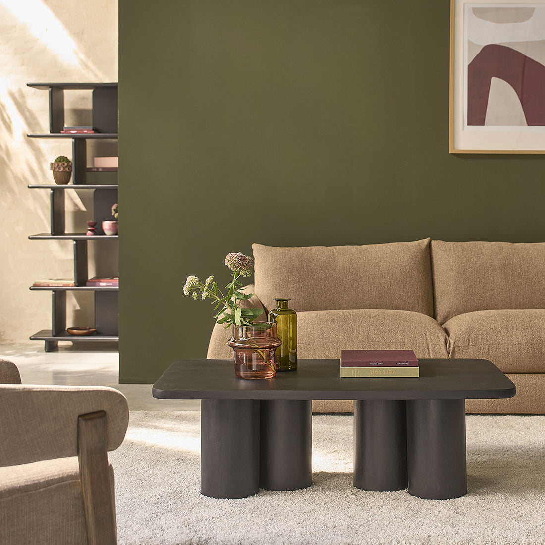 CLEO - Mesa de centro de madera maciza de mango negro, 120 cm