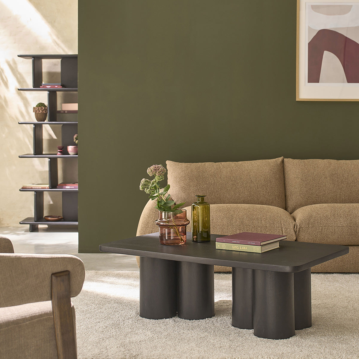 CLEO - Mesa de centro de madera maciza de mango negro, 120 cm