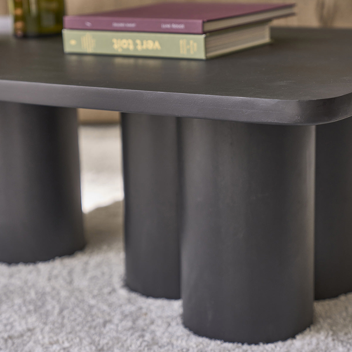 CLEO - Mesa de centro de madera maciza de mango negro, 120 cm