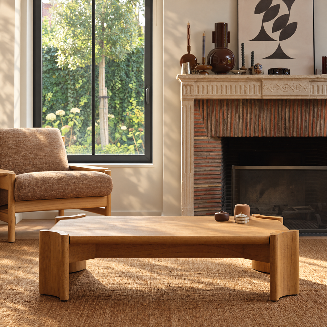 ALVAR - Mesa de centro de madera de mindi natural de 120 cm