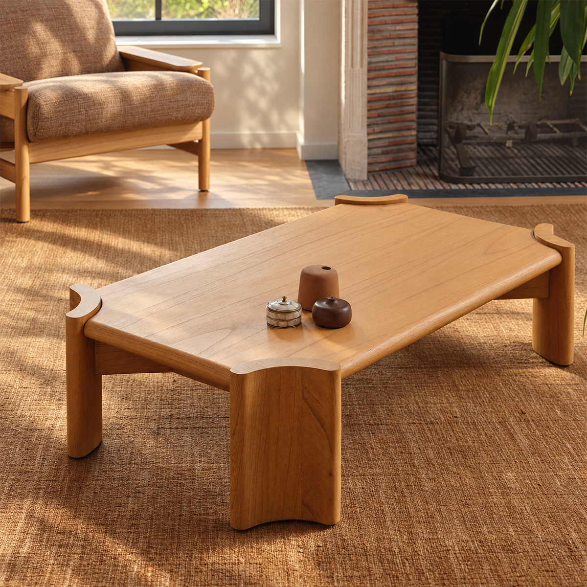 ALVAR - Mesa de centro de madera de mindi natural de 120 cm