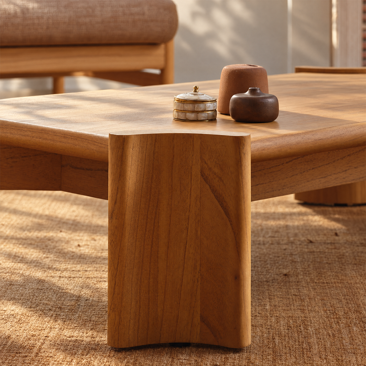 ALVAR - Mesa de centro de madera de mindi natural de 120 cm