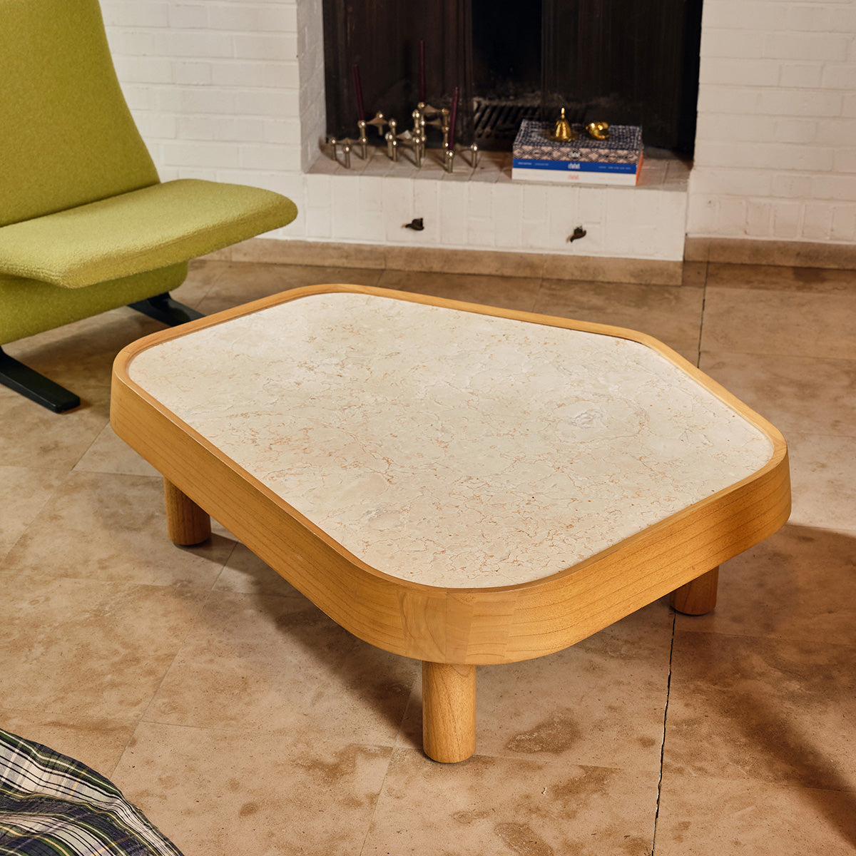 SIMONE - Mesa de centro de madera de mindi natural y mármol, 115 cm