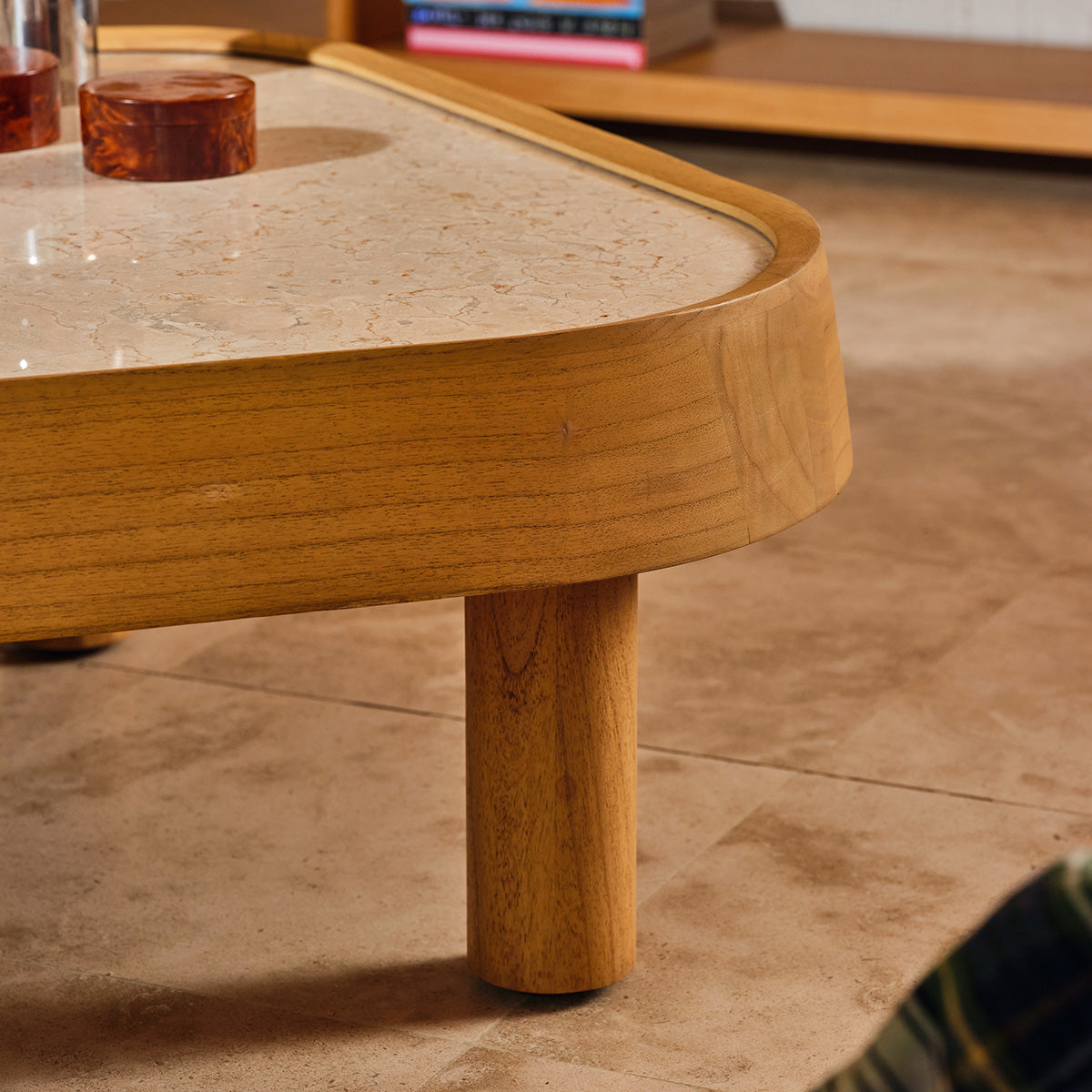 SIMONE - Mesa de centro de madera de mindi natural y mármol, 115 cm
