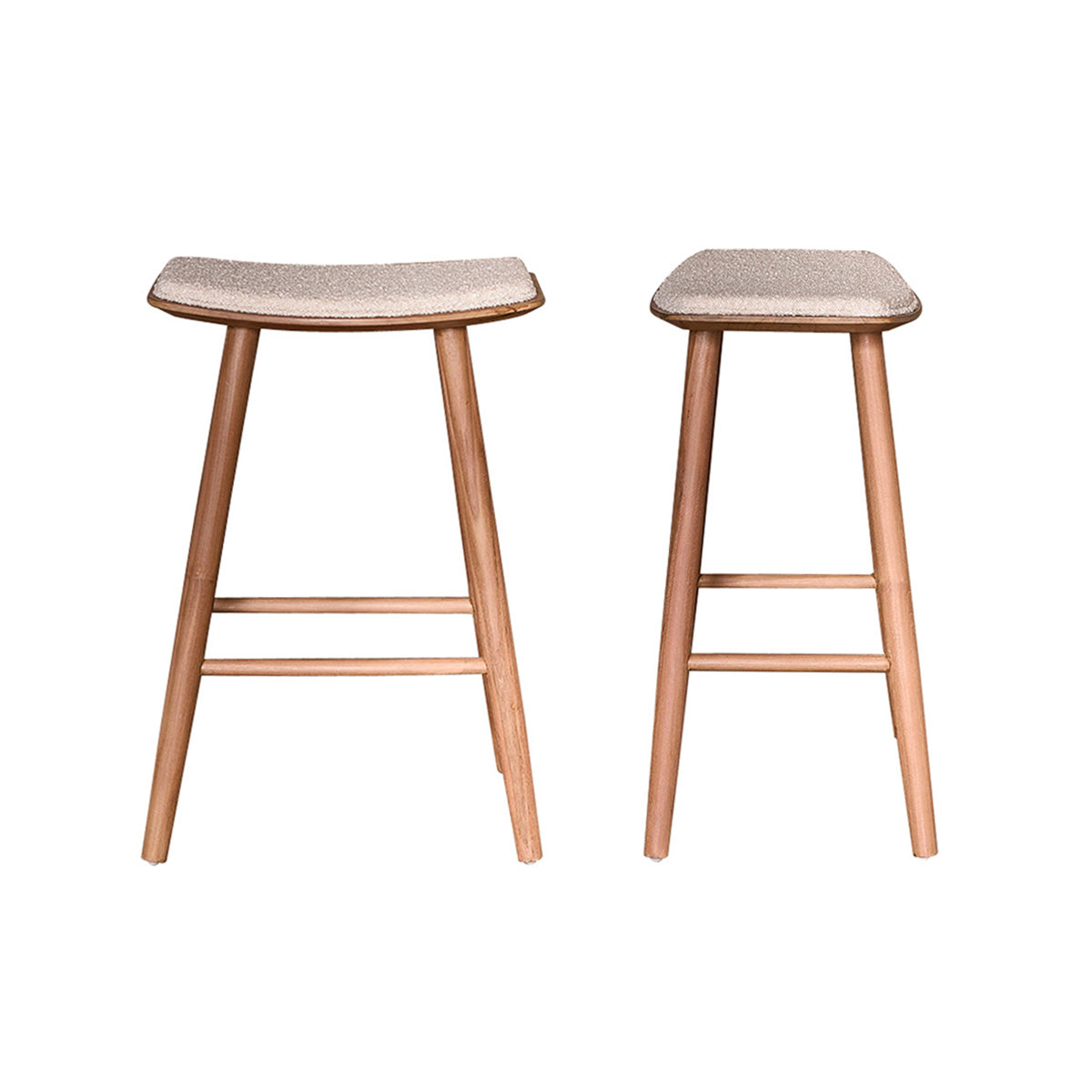 AMBRE - Lote de 2 taburetes de teca maciza, asiento bouclette 65 cm