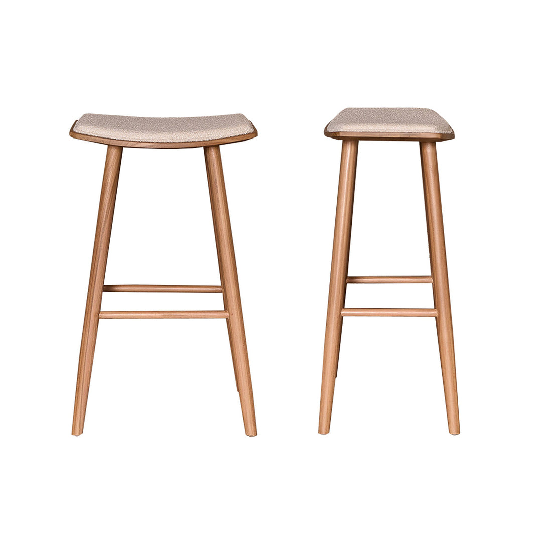 AMBRE - Lote de 2 taburetes de teca maciza, asiento bouclette 75 cm