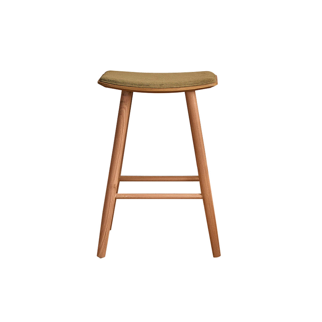 AMBRE - Taburete de teca maciza con asiento de terciopelo acanalado 65 cm