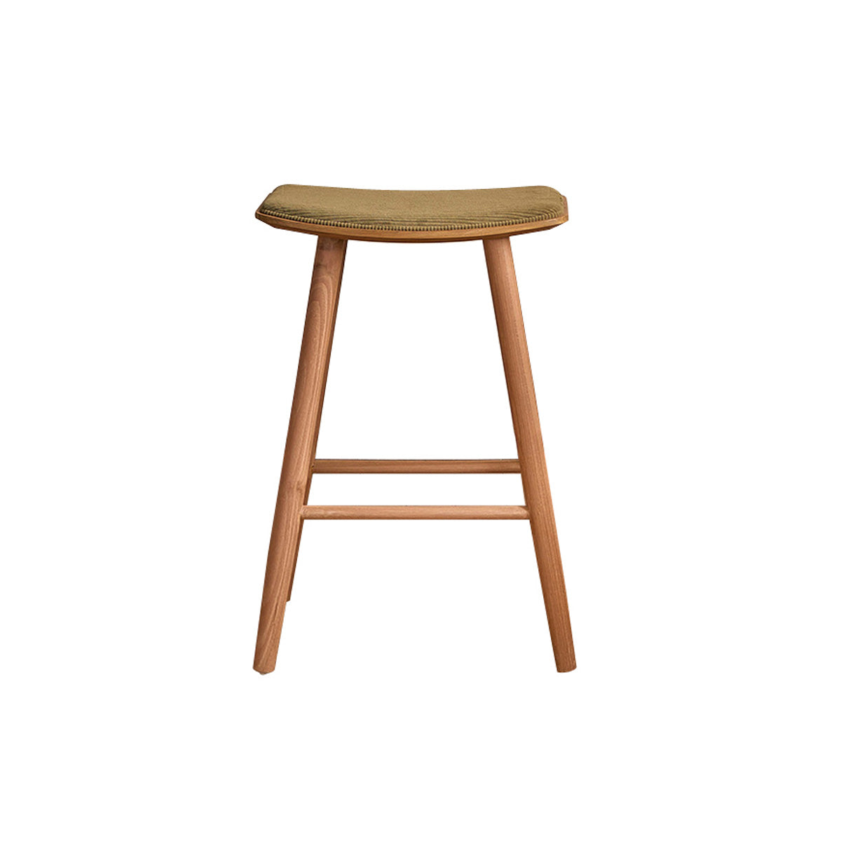AMBRE - Taburete de teca maciza con asiento de terciopelo acanalado 65 cm
