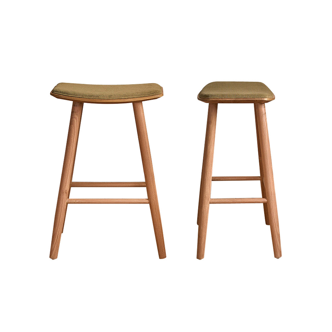 AMBRE - Lote de 2 taburetes de teca maciza con asiento de terciopelo 65 cm