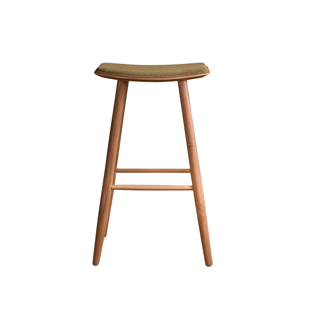AMBRE - Taburete de teca maciza con asiento de terciopelo acanalado 75 cm