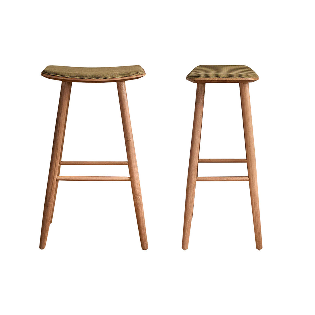 AMBRE - Lote de 2 taburetes de teca maciza, asiento tapizado de terciopelo 75 cm