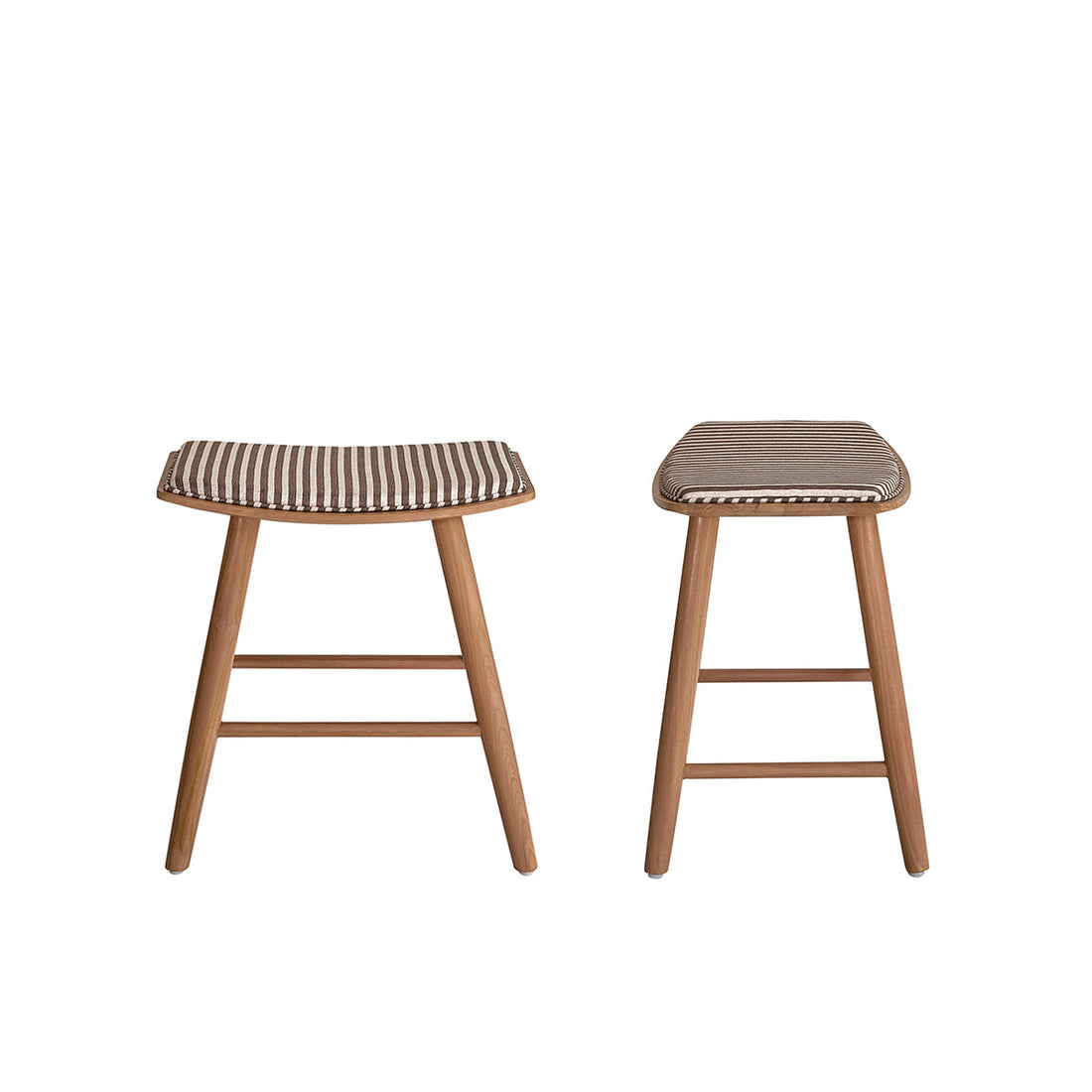 AMBRE - Lote de 2 taburetes de teca maciza con asiento de rayas 45 cm