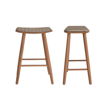 Lote de 2 taburetes de teca maciza con asiento de rayas 65 cm