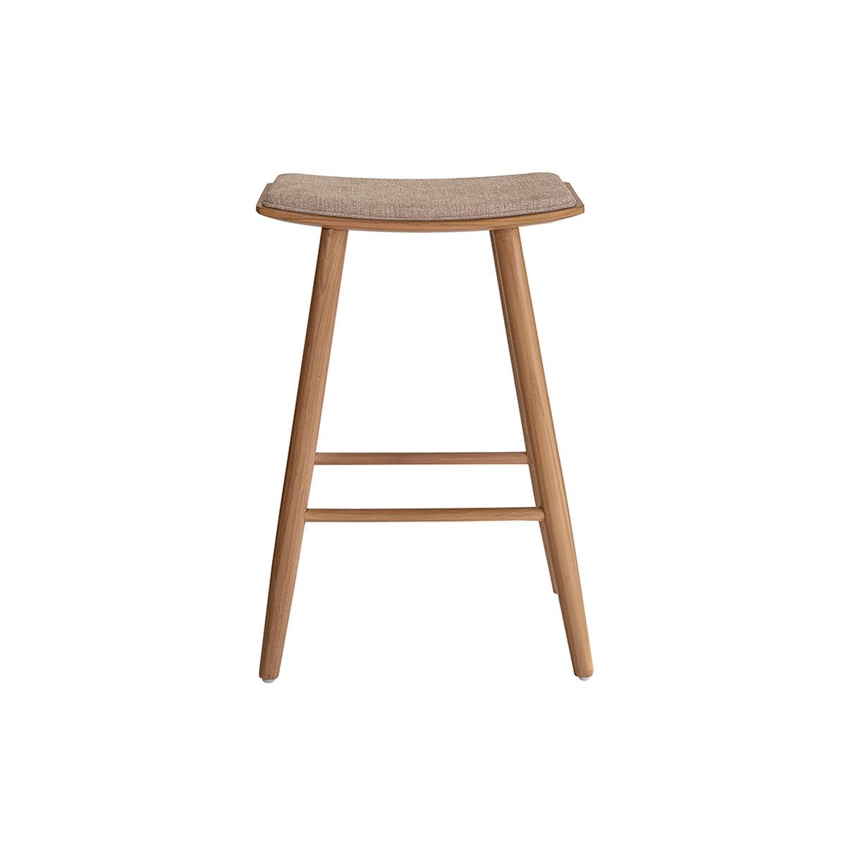 AMBRE - Taburete de teca maciza y terciopelo color crudo 65 cm