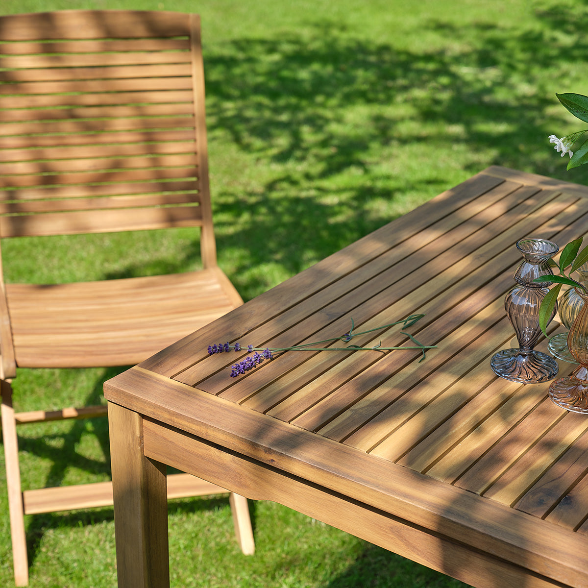 MILOS - Mesa de jardín de madera maciza de acacia aceitada, 150 cm