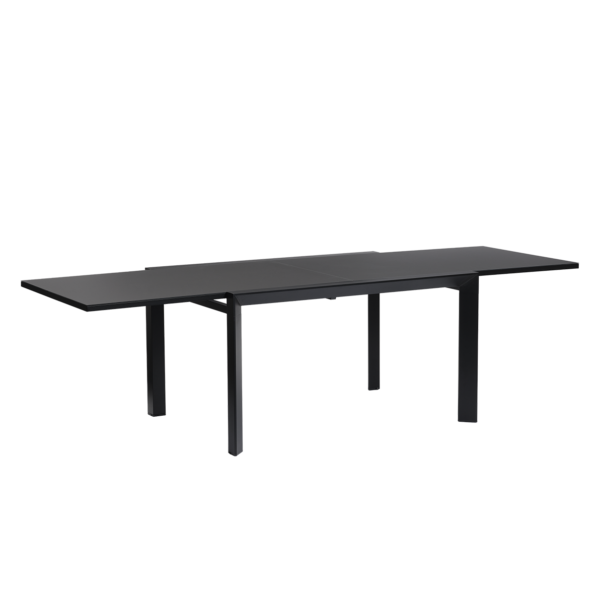 BASALT - Mesa de jardín extensible de aluminio y cristal, color negro, para 6/10 personas.