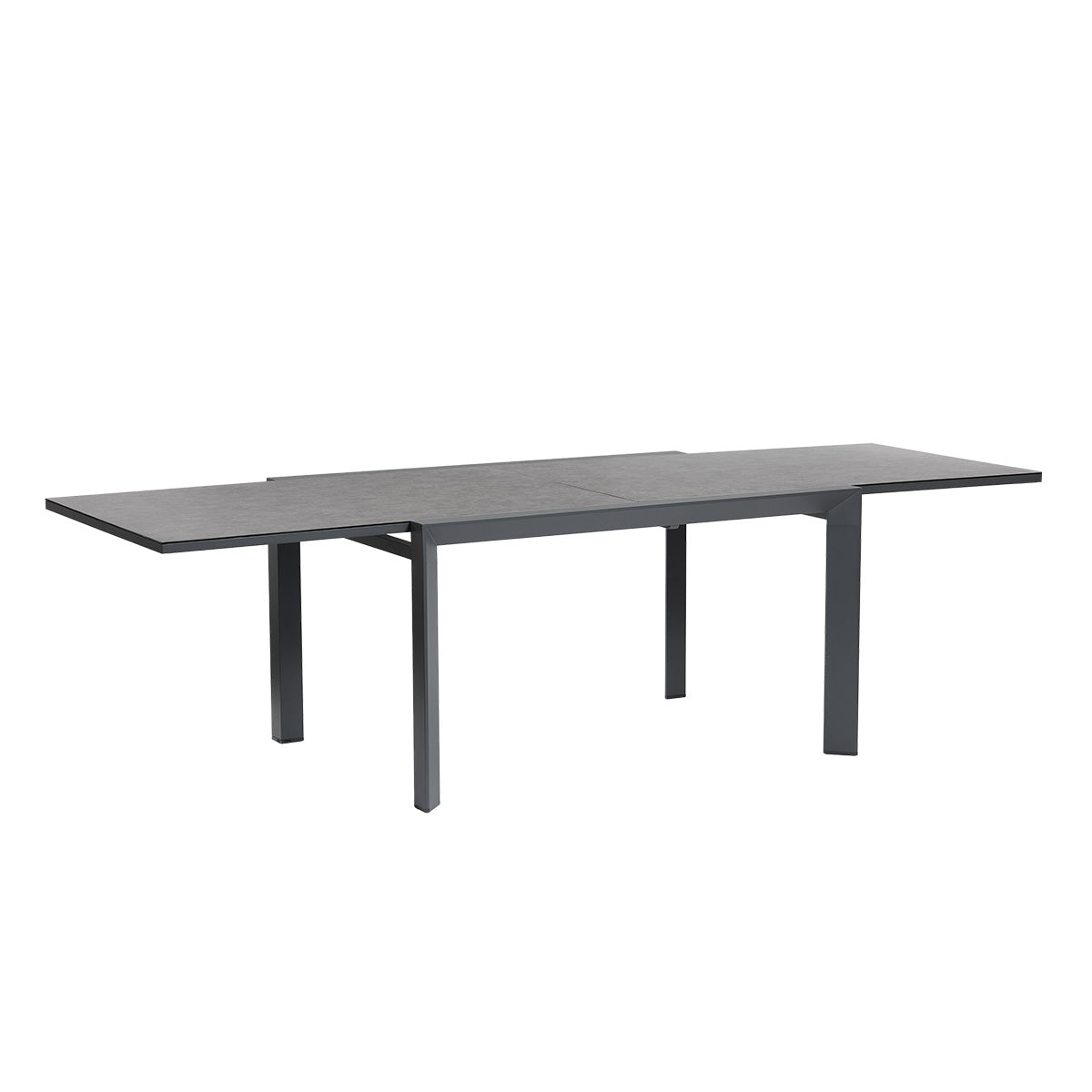 BASALT - Mesa de jardín extensible de aluminio y cristal, color gris, para 6-10 personas.