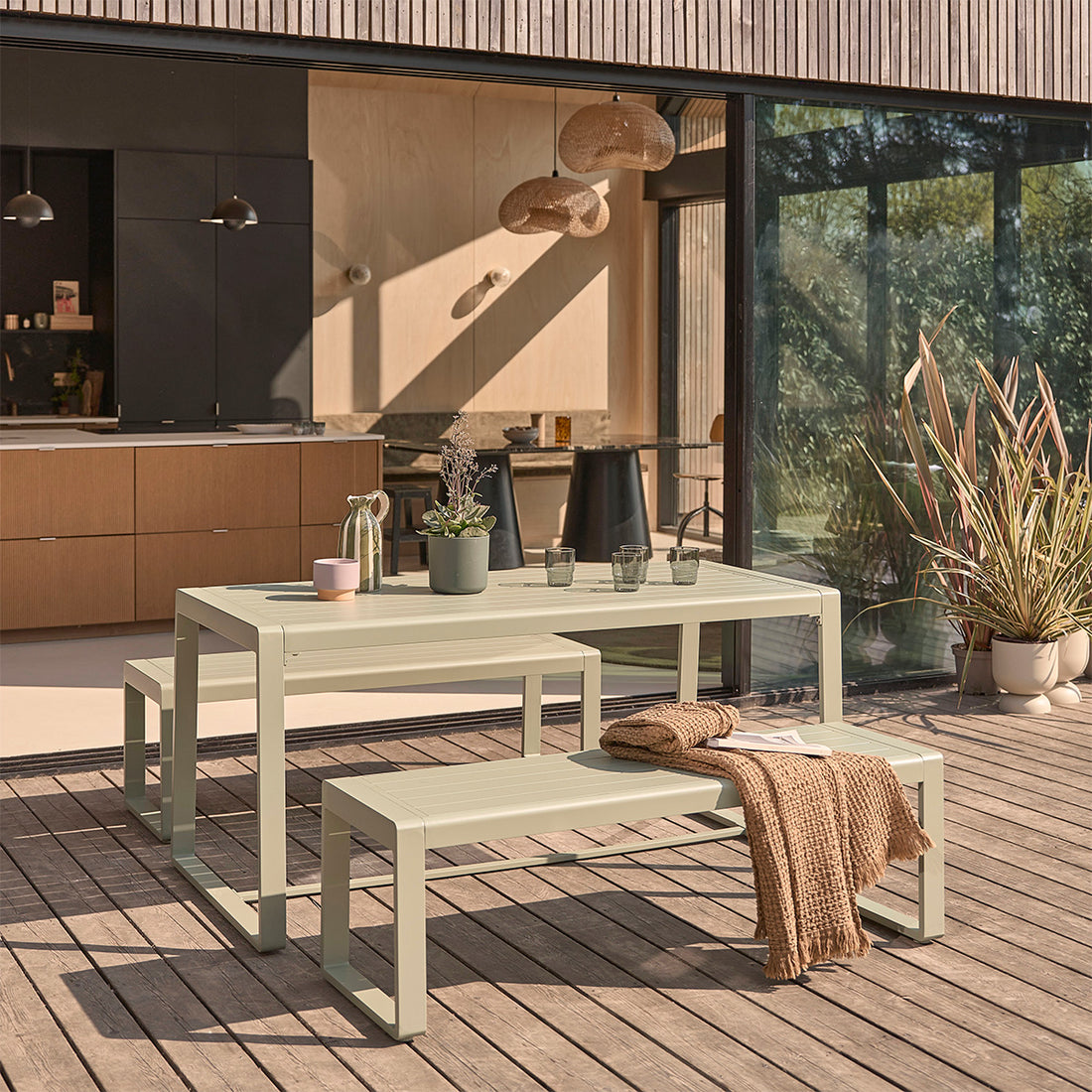 SÉLÈNE - Conjunto de muebles de jardín de aluminio verde para 4/6 pers.