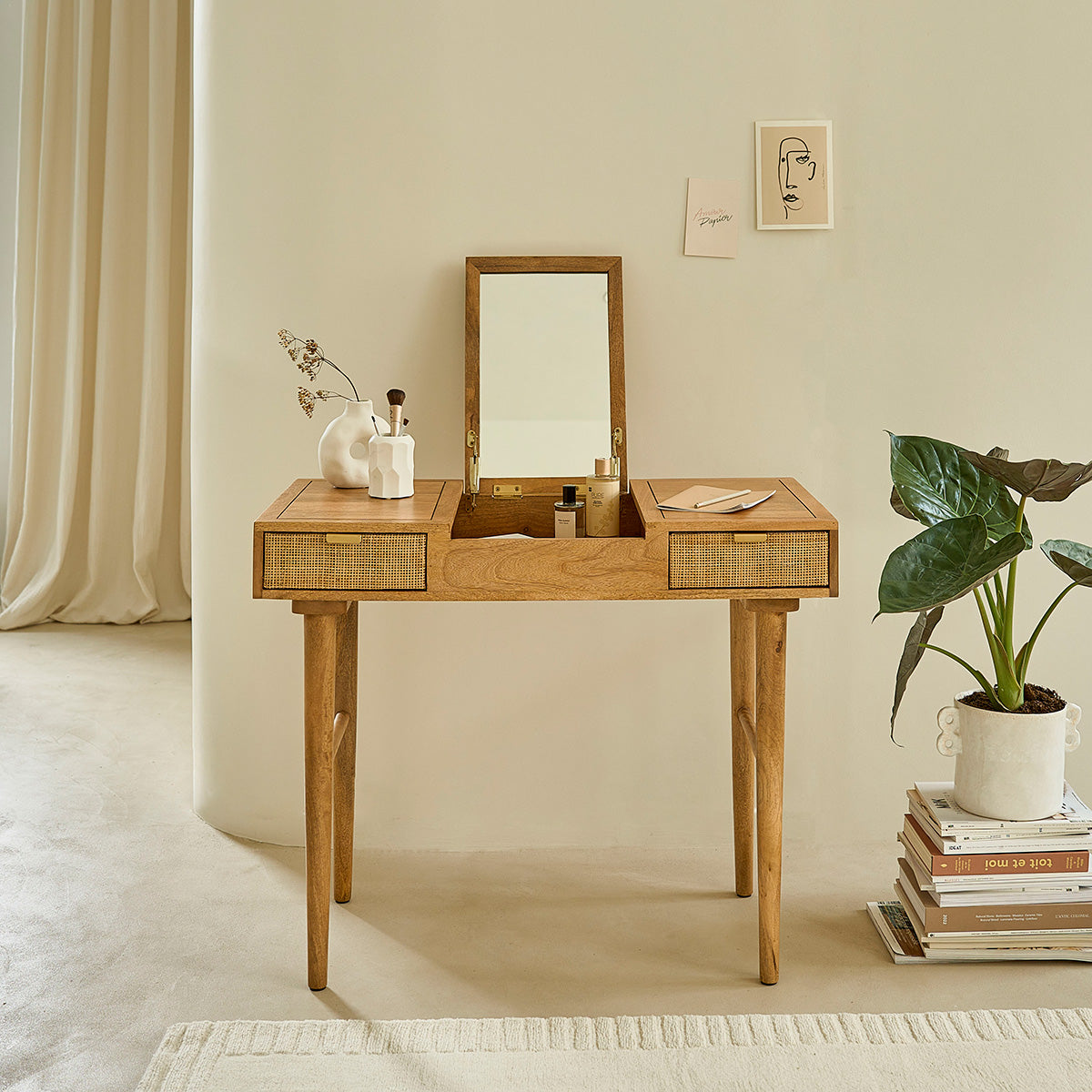 FELICIE - Escritorio de mango macizo y rejilla 90 cm