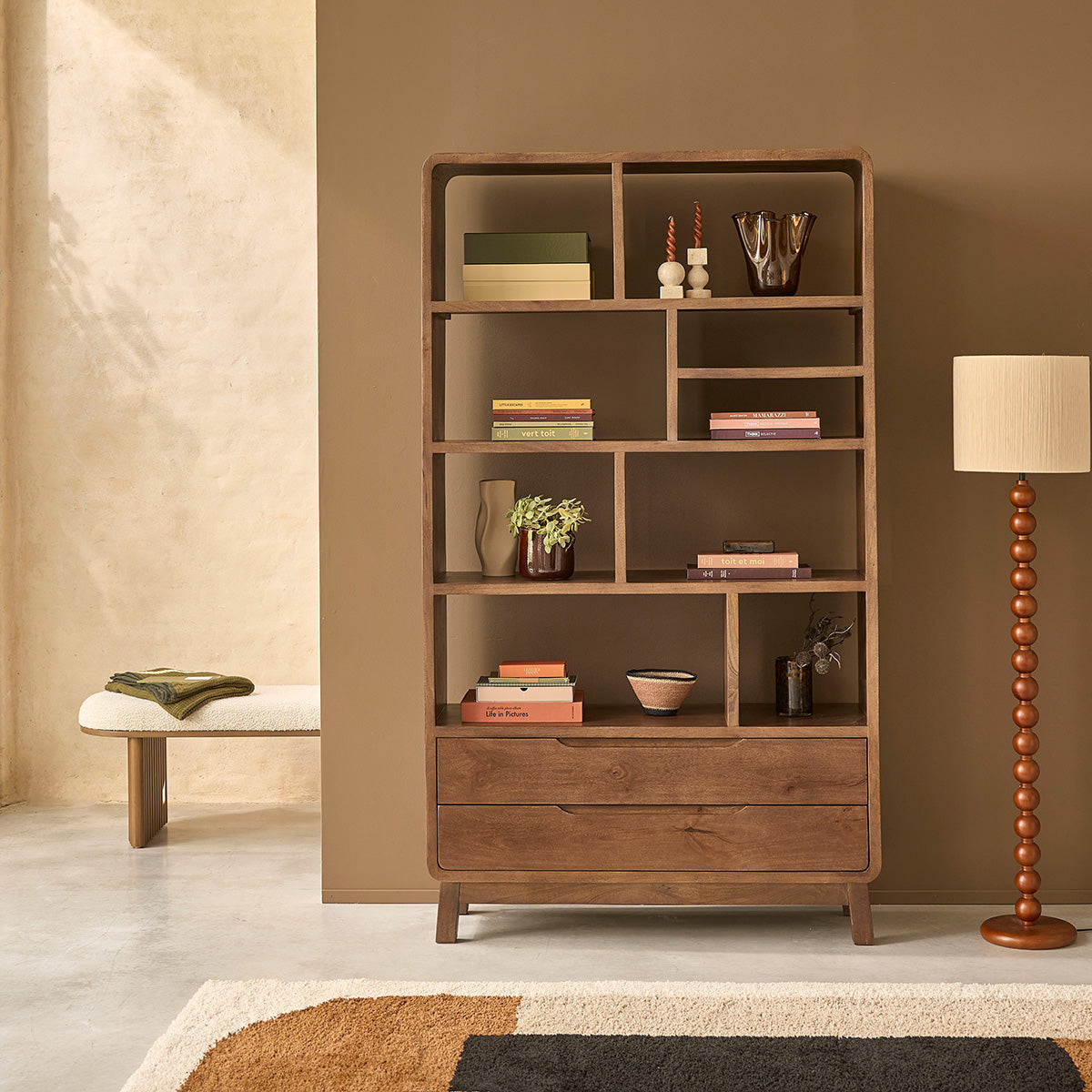 NOVA - Librería de madera maciza de mango, 118 cm