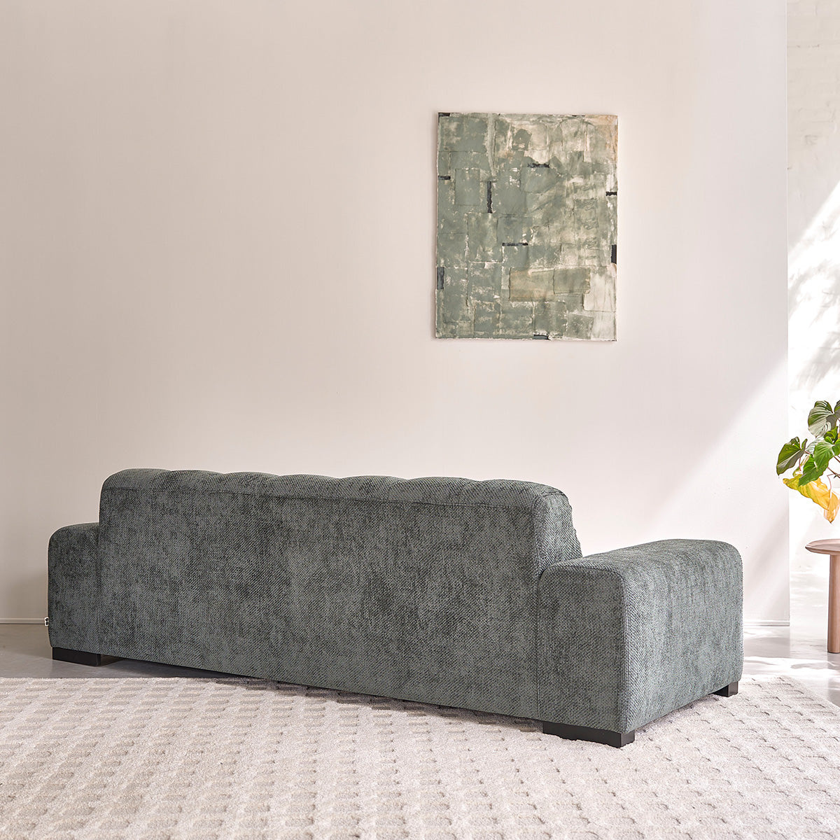 ALPHONSE - Sofá recto de 4 plazas en terciopelo trenzado verde grisáceo