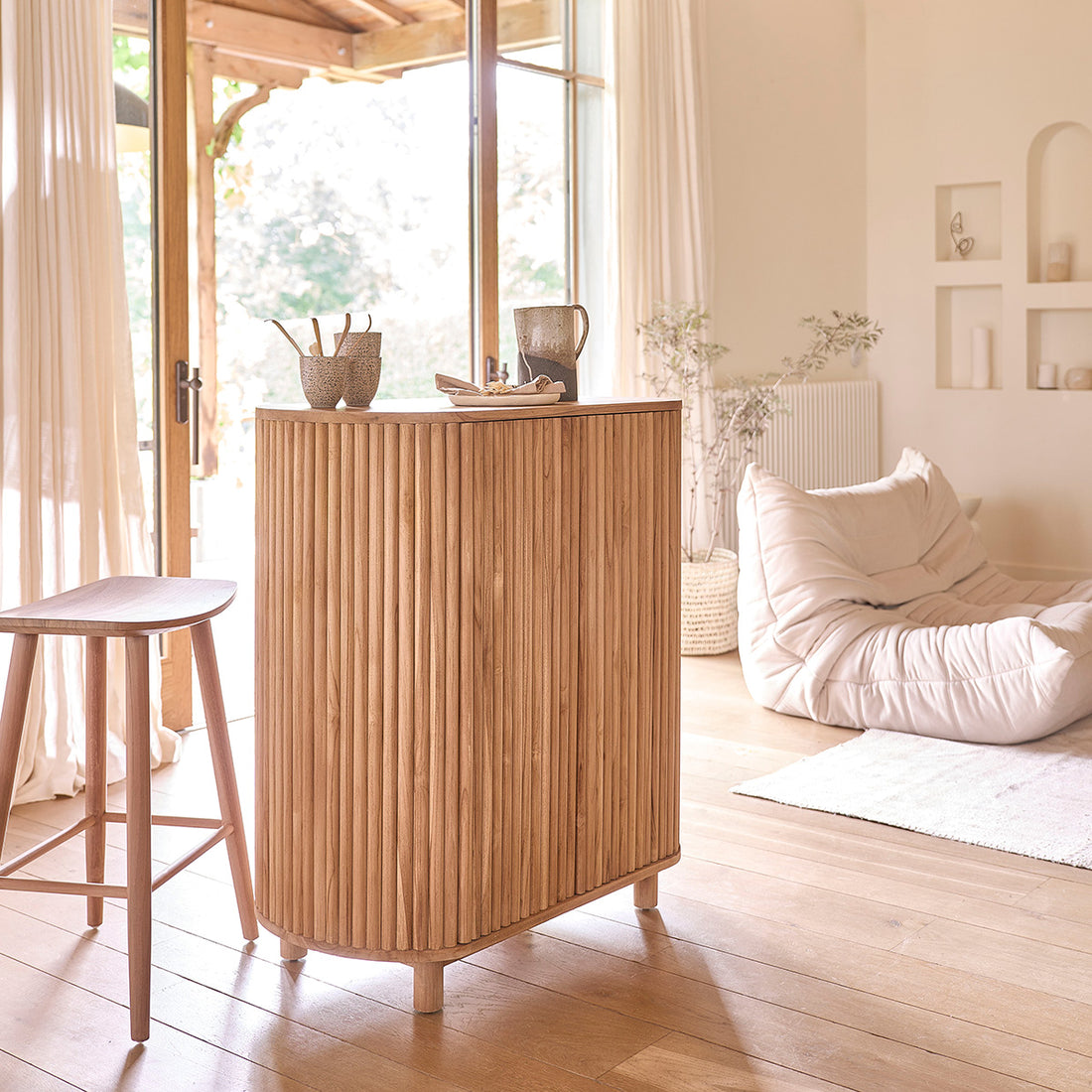 COLINE - Barra de bar de teca maciza de 90 cm