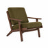 Sillón de mindi macizo oscuro y terciopelo acanalado verde
