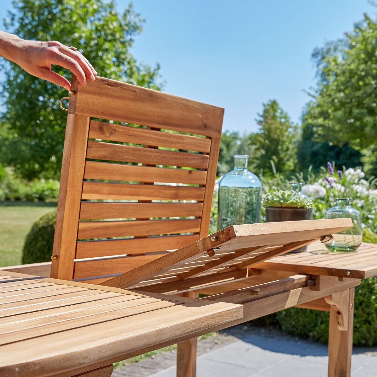 HANOÏ - Salón de exterior de acacia maciza y textileno gris para 6/8 pers.