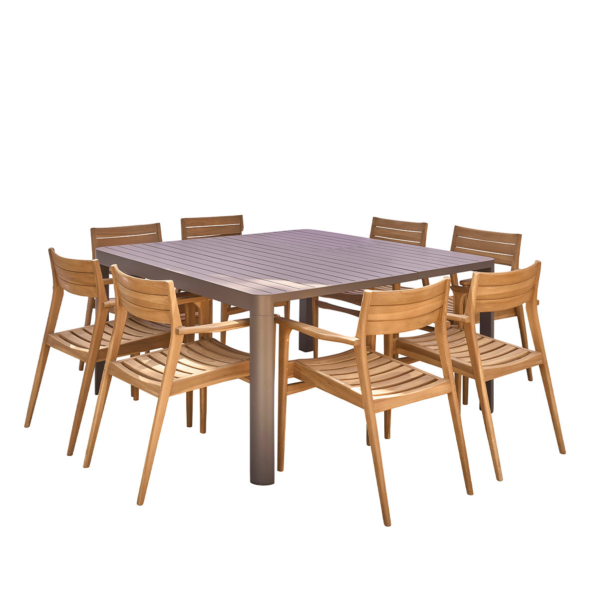 MALTE - Conjunto de muebles de jardín extensibles de aluminio y teca maciza para 6/8 personas