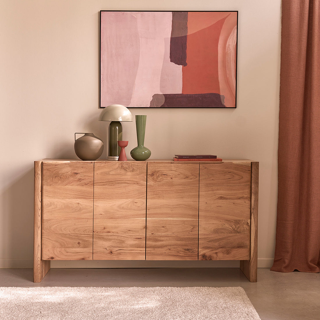 CALI - Aparador de madera maciza de acacia de 150 cm