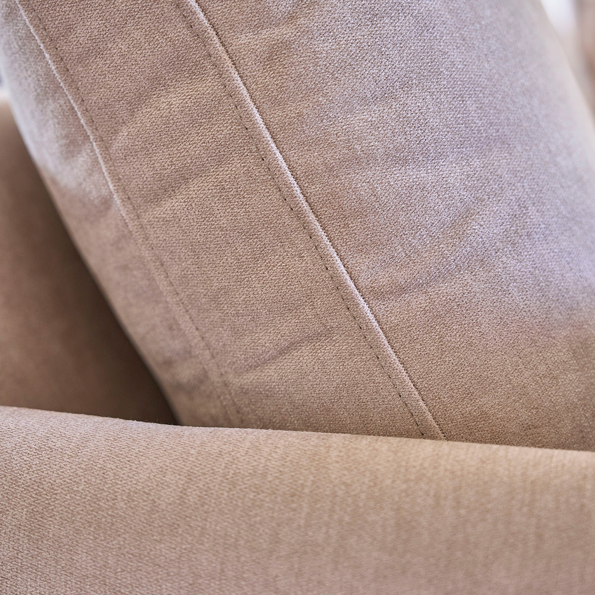 ONDINE - Sofá recto de 4 plazas de madera maciza y terciopelo beige chiné