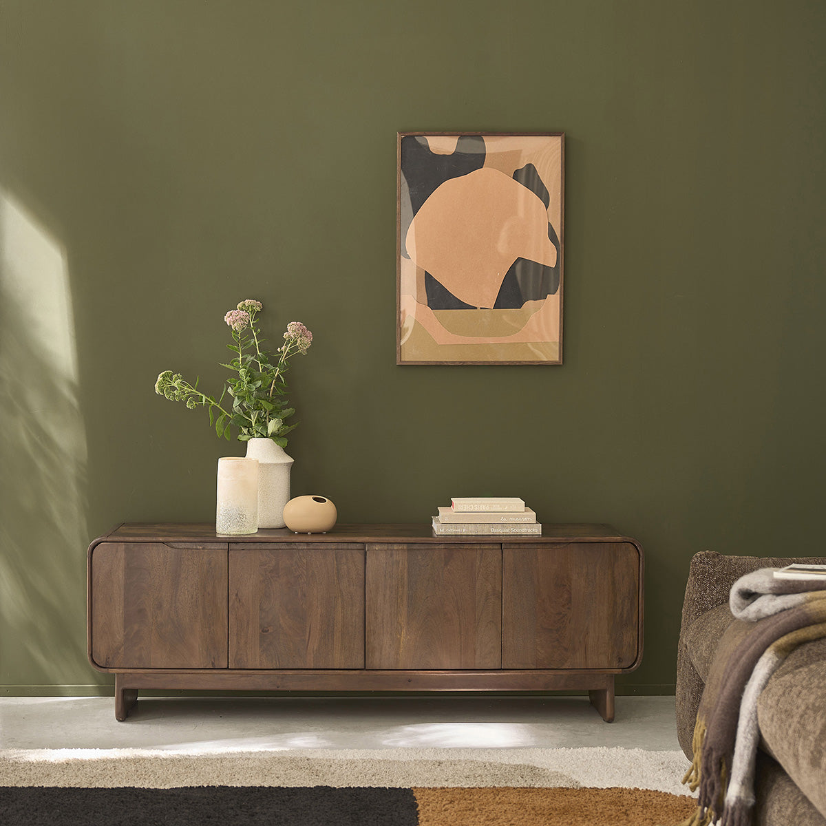 SOFIA - Mueble para la tele de madera maciza de mango, 160 cm