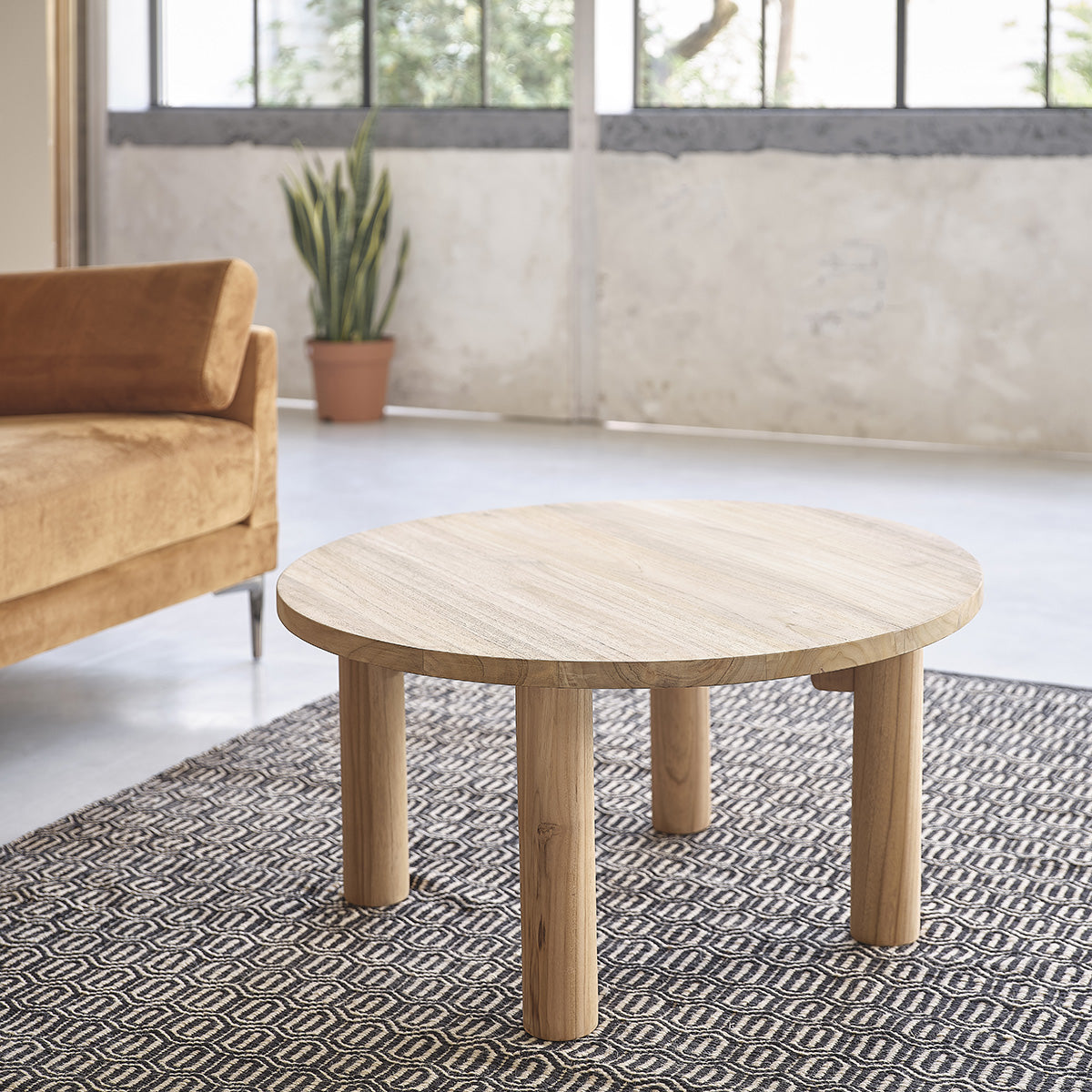 ALDO - Mesa baja de teca maciza Ø 80 cm