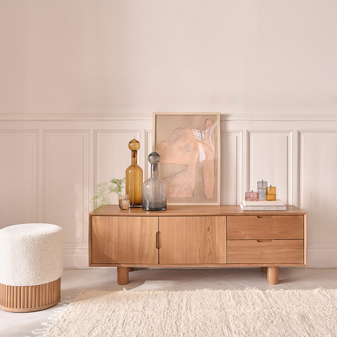 GUSTAVE - Mueble de TV de teca maciza de 150 cm