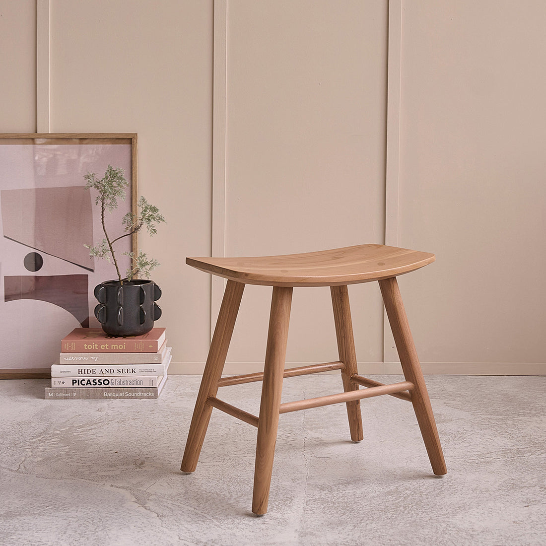 AMBRE - Taburete de teca maciza 45 cm