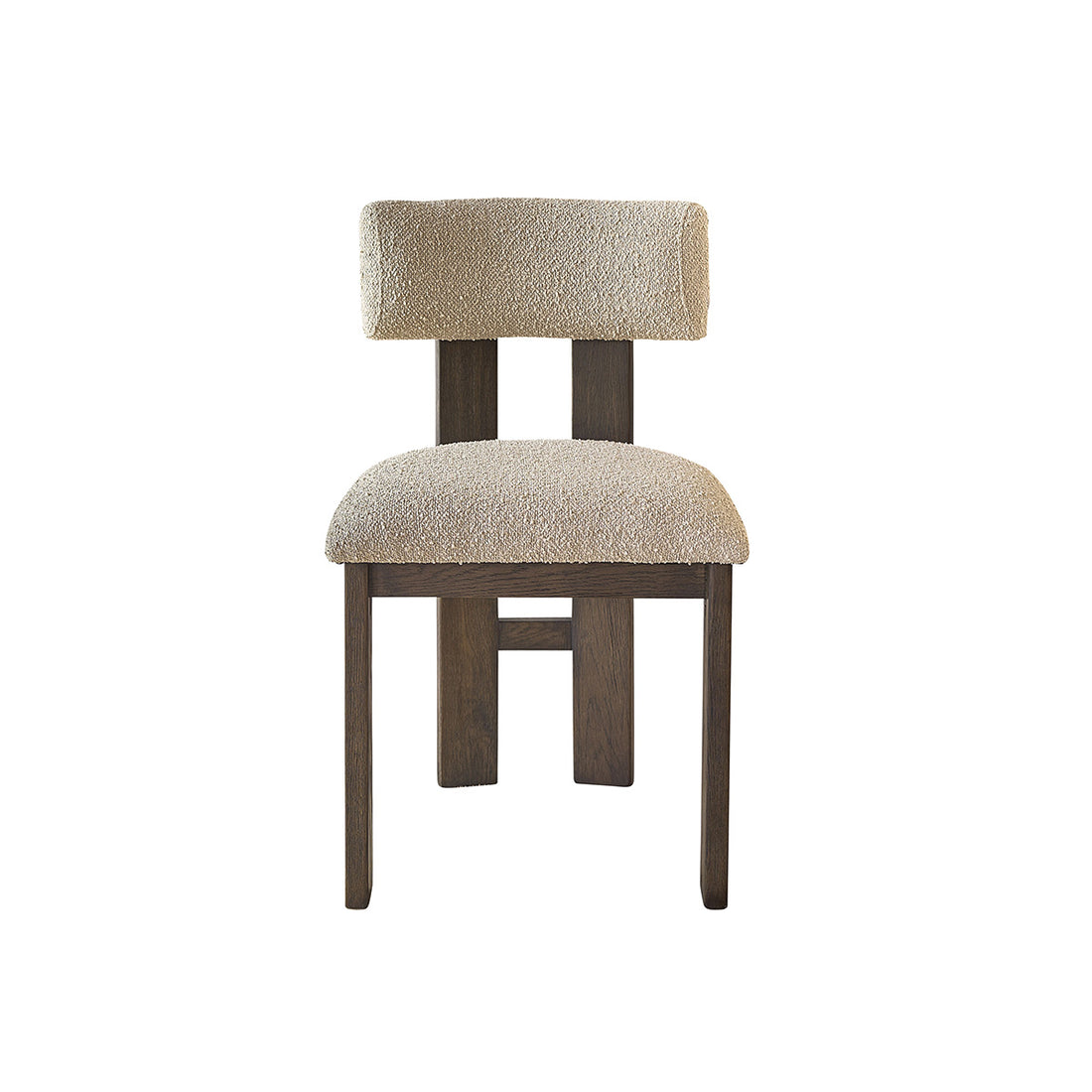 NOÉ - Silla de roble macizo marrón con tela bouclette beige
