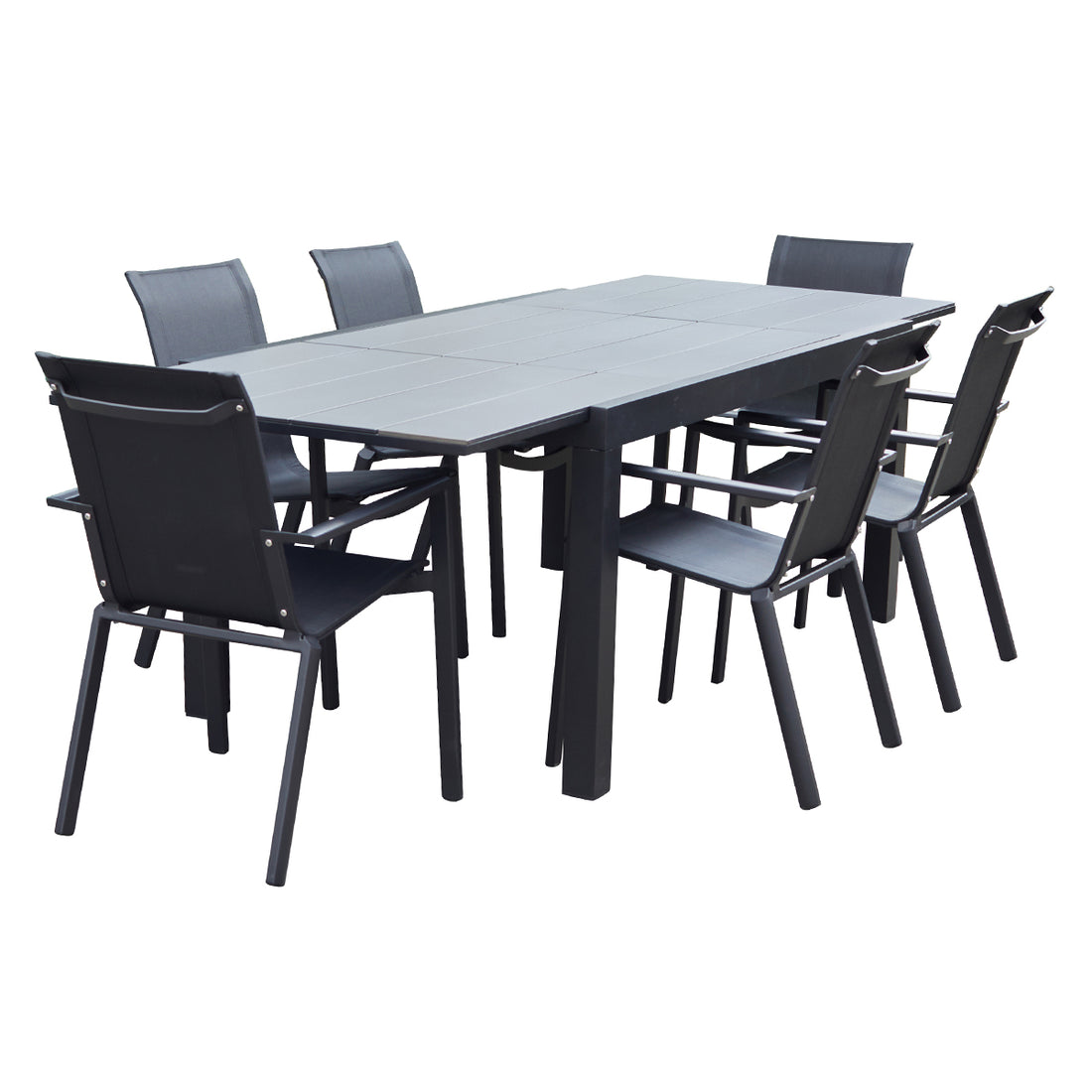 HPL STAR - Salón de exterior de aluminio negro y textileno gris para 6/10 pers.