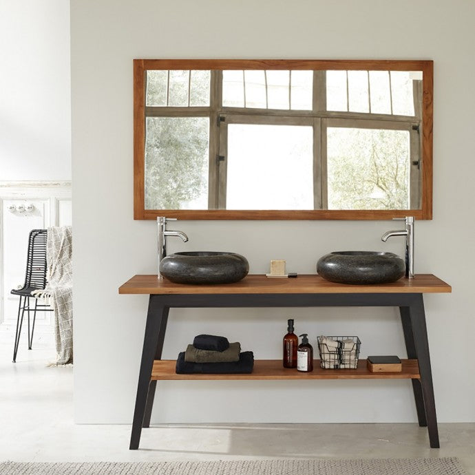 SARA - Mueble de baño de teca maciza patas negras 150 cm